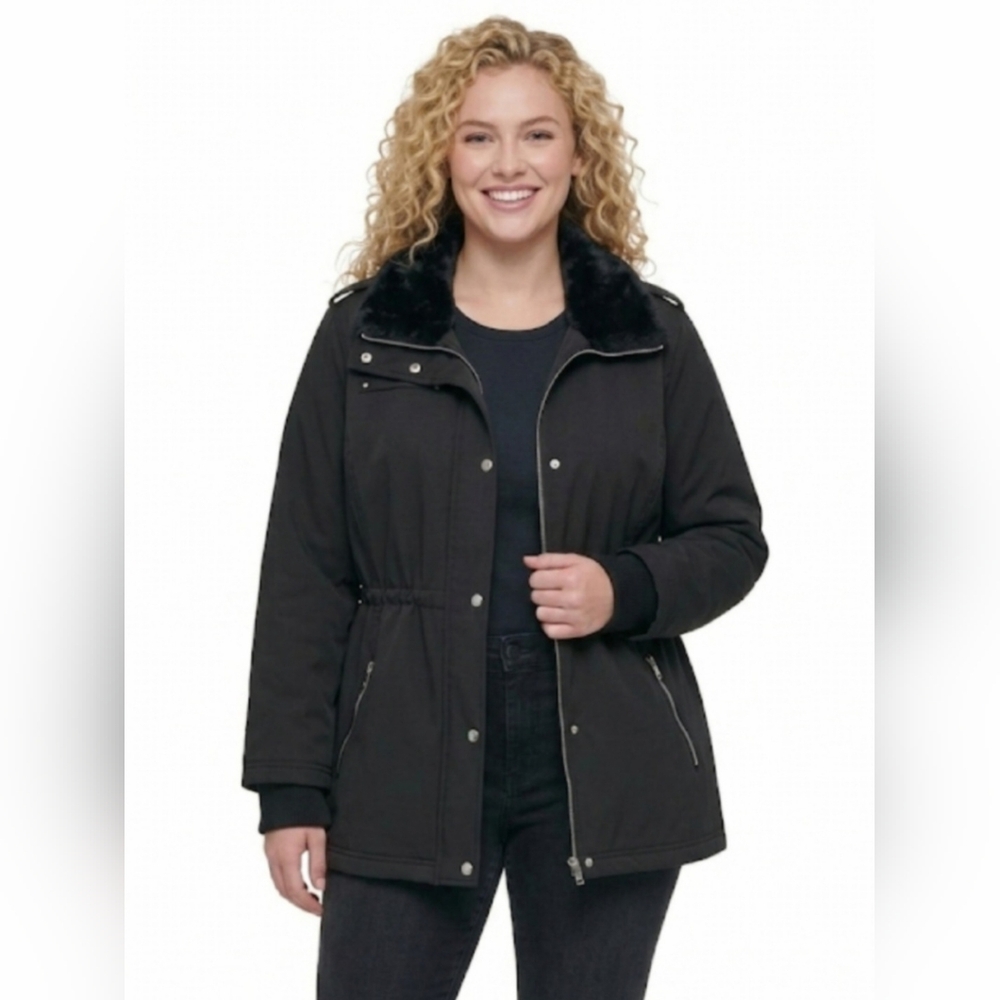 Jessica Simpson Black Faux Fur Collar Utility Jacket 🖤✨ size 2X